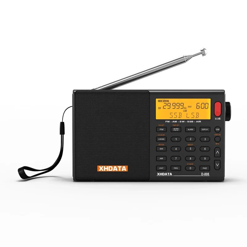 XHDATA D-808 Portable Radio AM/FM/SW/MW/LW SSB AIR RDS Radio Speaker with LCD Display Alarm Clock Stereo Radio D808