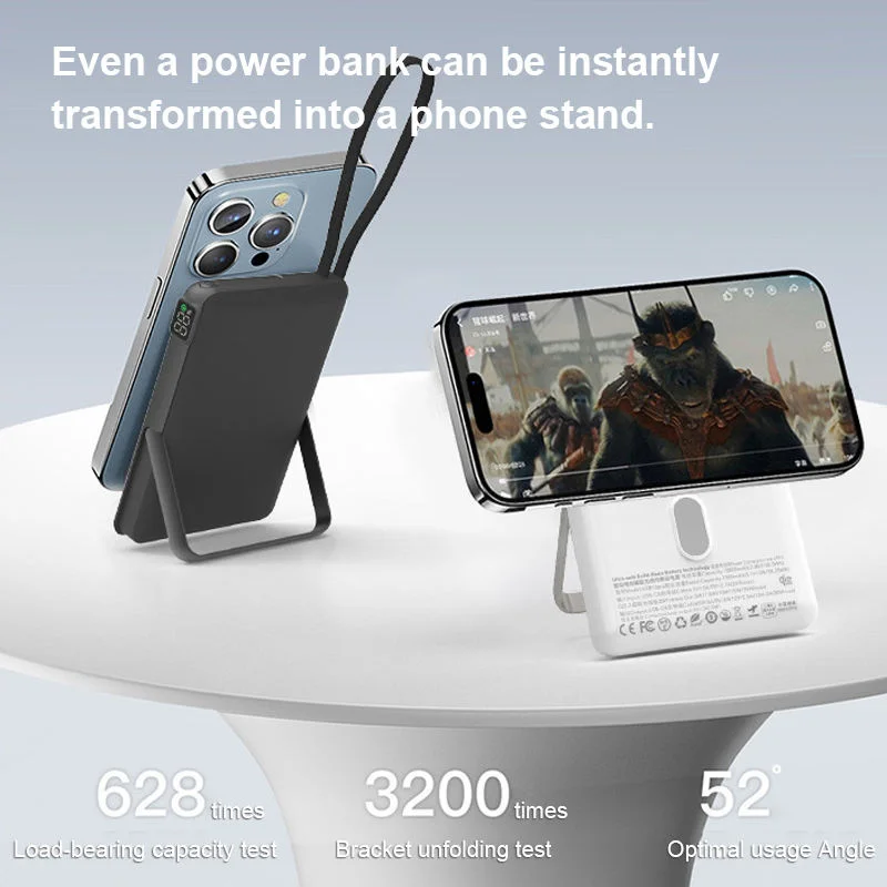 OEM ODM Fire-Resistant SSB Cell Type-C USB C Cable Q 25W Wireless Power Bank 10000mAh Portable Charger