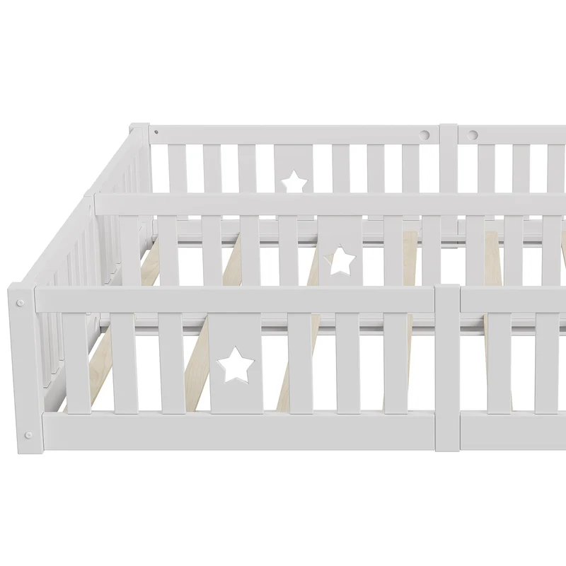 Rosahqnda Children's Bed Floor Bed 90x200cm with Railing Gate,Pine Wooden Bed for Families with 2 Children,Children's Twin Bed