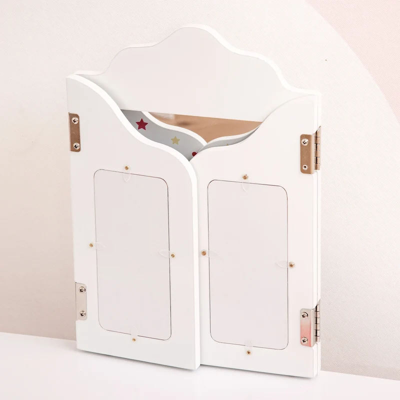 Homcom Wooden Children's Dressing Table with Mirror Stool Drawer Makeup Table Pink