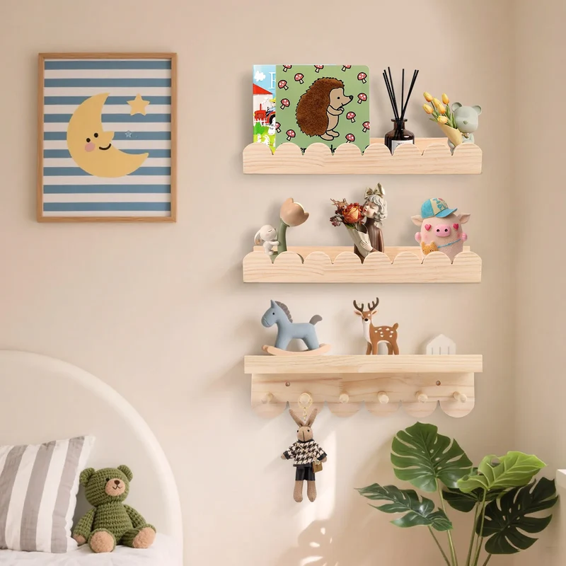 3pcs Children's Bookcases Bookshelf 40cm Wall Shelves Hanging Floating Montessori Shelf for Kid's Books Toys