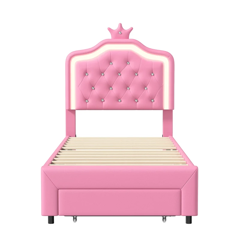 Rosahqnda Children bed Padded Single bed 90*200cm Double Bed 140*200cm girls bed Princesses bed Youth bed Frame PU