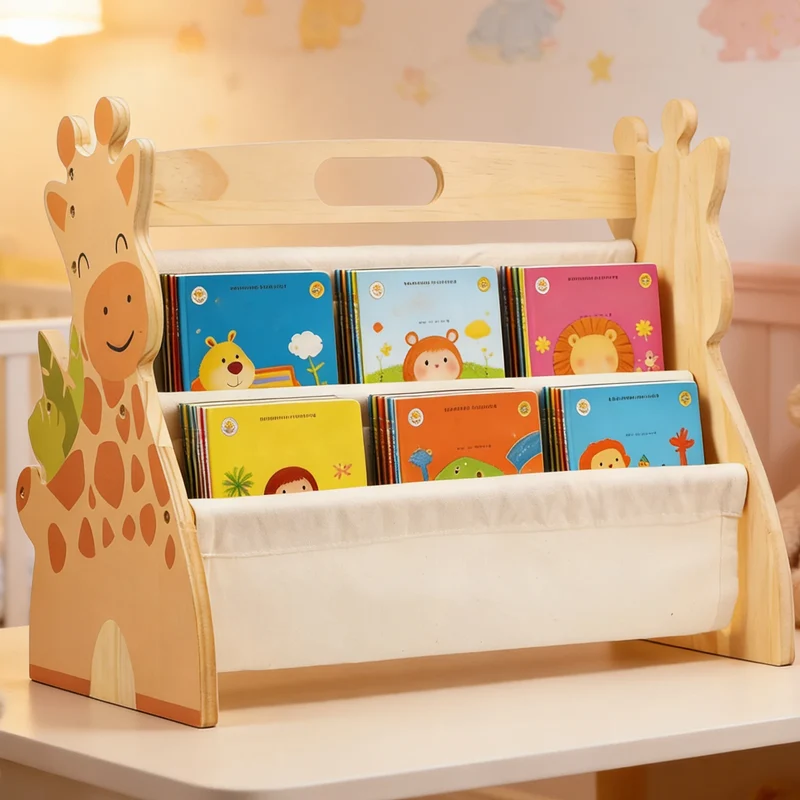 2 Tier Baby Bookshelf Double Sided Storage Montessori Wood Book Rack for Baby Nursery Room Playroom Classroom and Bedroom Decor