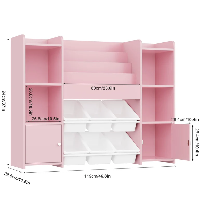 Getone Toy Storage Unit Kids Storage Unit Kids Toy Storage with 6 Removable Boxes, 4-tier Book Shelf Childrens Bookcase Kids Bookshelf Toy Organiser for Kids Room, Nursery Playroom 119x29.5x94 cm