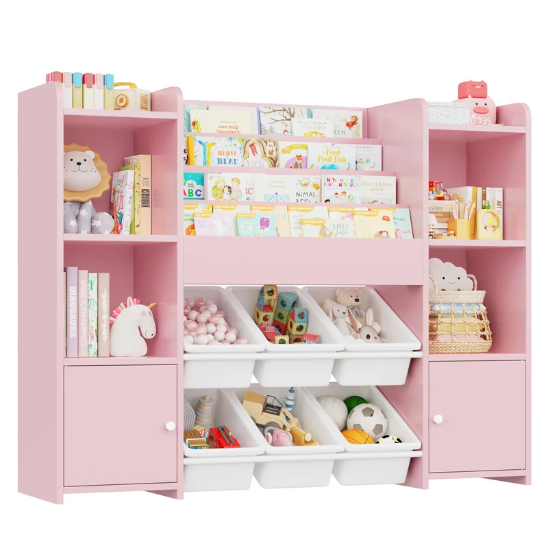 Getone Toy Storage Unit Kids Storage Unit Kids Toy Storage with 6 Removable Boxes, 4-tier Book Shelf Childrens Bookcase Kids Bookshelf Toy Organiser for Kids Room, Nursery Playroom 119x29.5x94 cm