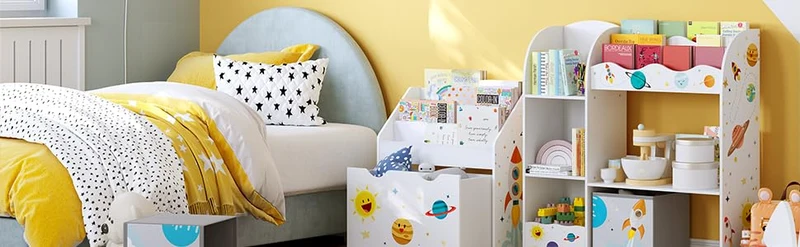 SONGMICS Toy and Book Storage Rack, Multifunctional Storage Furniture with 2 Drawers Fabric for Playroom