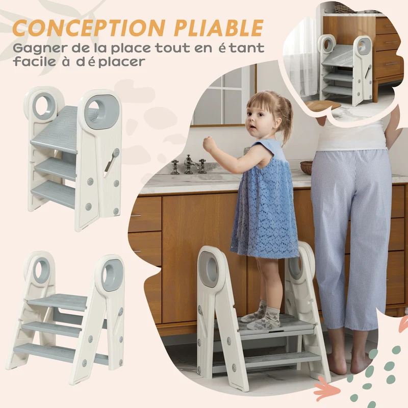 AIYAPLAY foot walking for child 3 steps, kitchen step for child, foldable, adjustable height, with handles, surfac