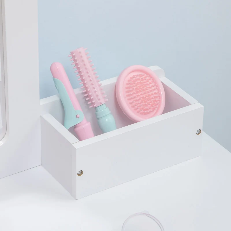 Zonekiz Dressing Table for Girls 3-6 Years Old with Stool and Mirror 60X40X95 cm White