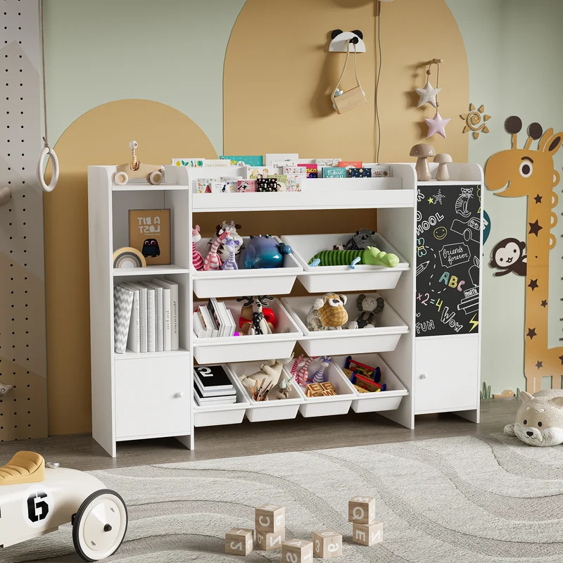 Rosahqnda children bookshelf CHILDREN'S room toys shelf bookshelf with open storage s boxing and blackboard children bookshelf E