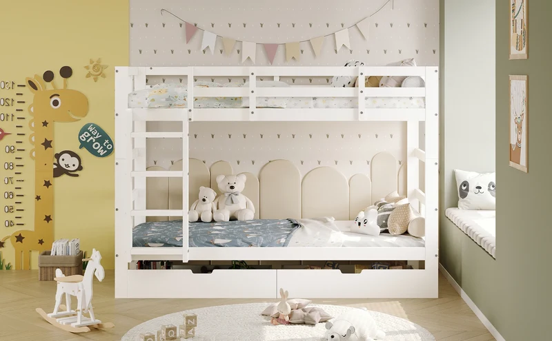Rosahqnda children's high bed 90x200 cm 140x200 cm, children's bed with crash protection, stair, storage space, bunk bed, solid wood