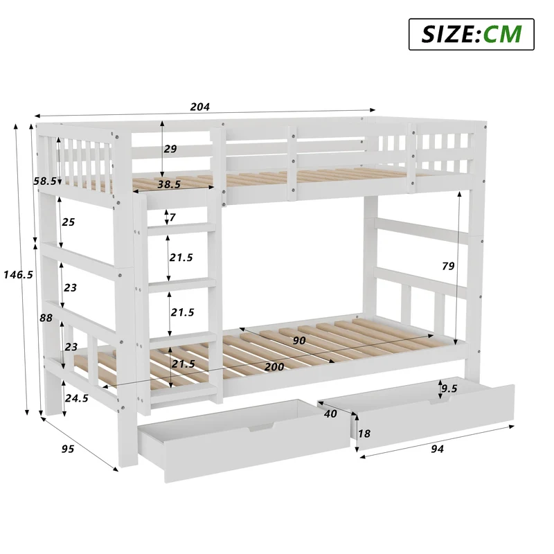 Rosahqnda children's high bed 90x200 cm 140x200 cm, children's bed with crash protection, stair, storage space, bunk bed, solid wood