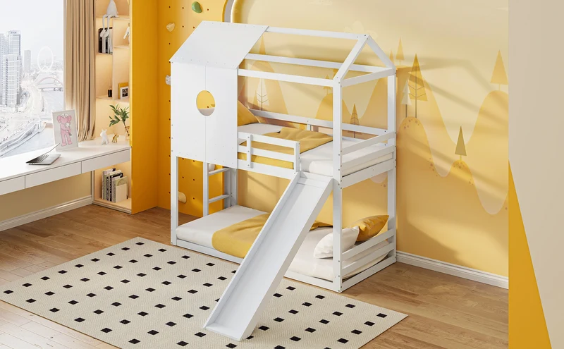 Rosahqnda children's high bed 90x200 cm 140x200 cm, children's bed with crash protection, stair, storage space, bunk bed, solid wood