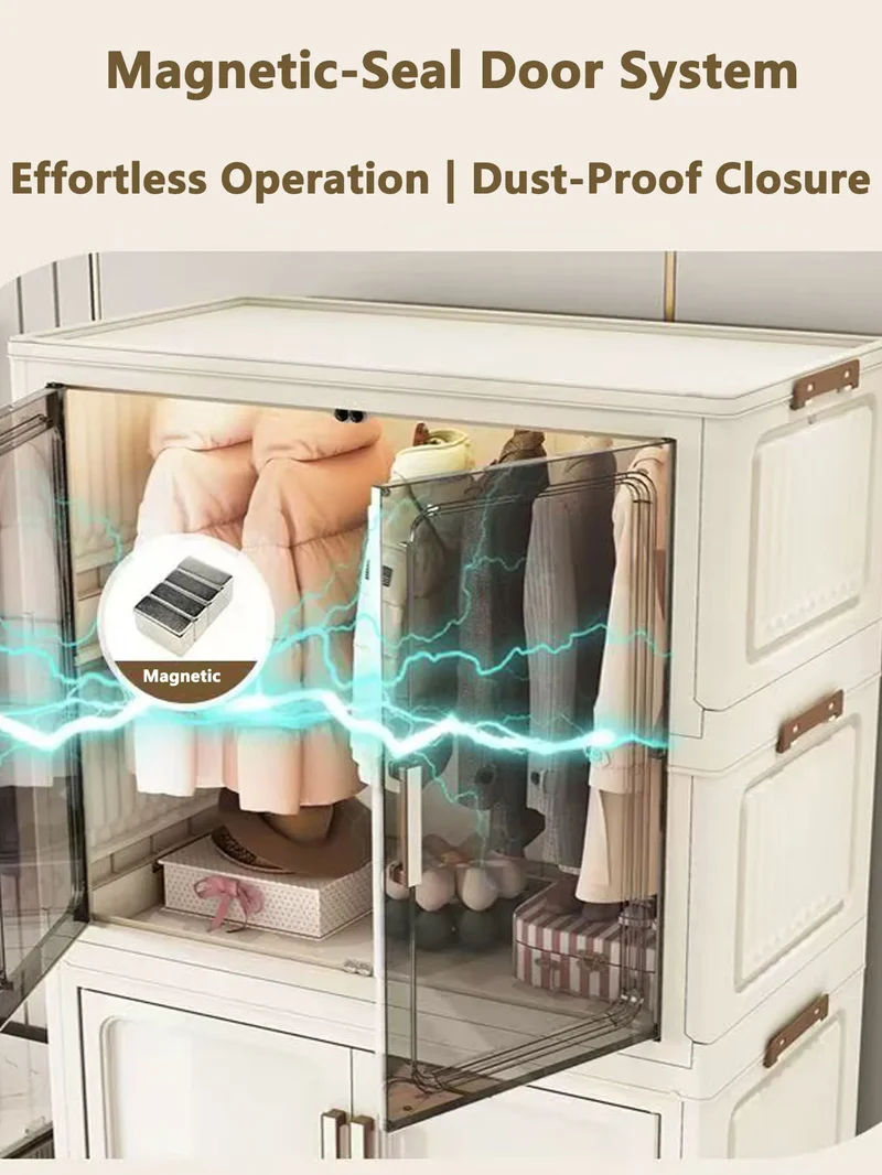 Multi-Functional Folding Storage Cabinet for Home Office Kitchen Bathroom Organizer with Doors White Black Gray