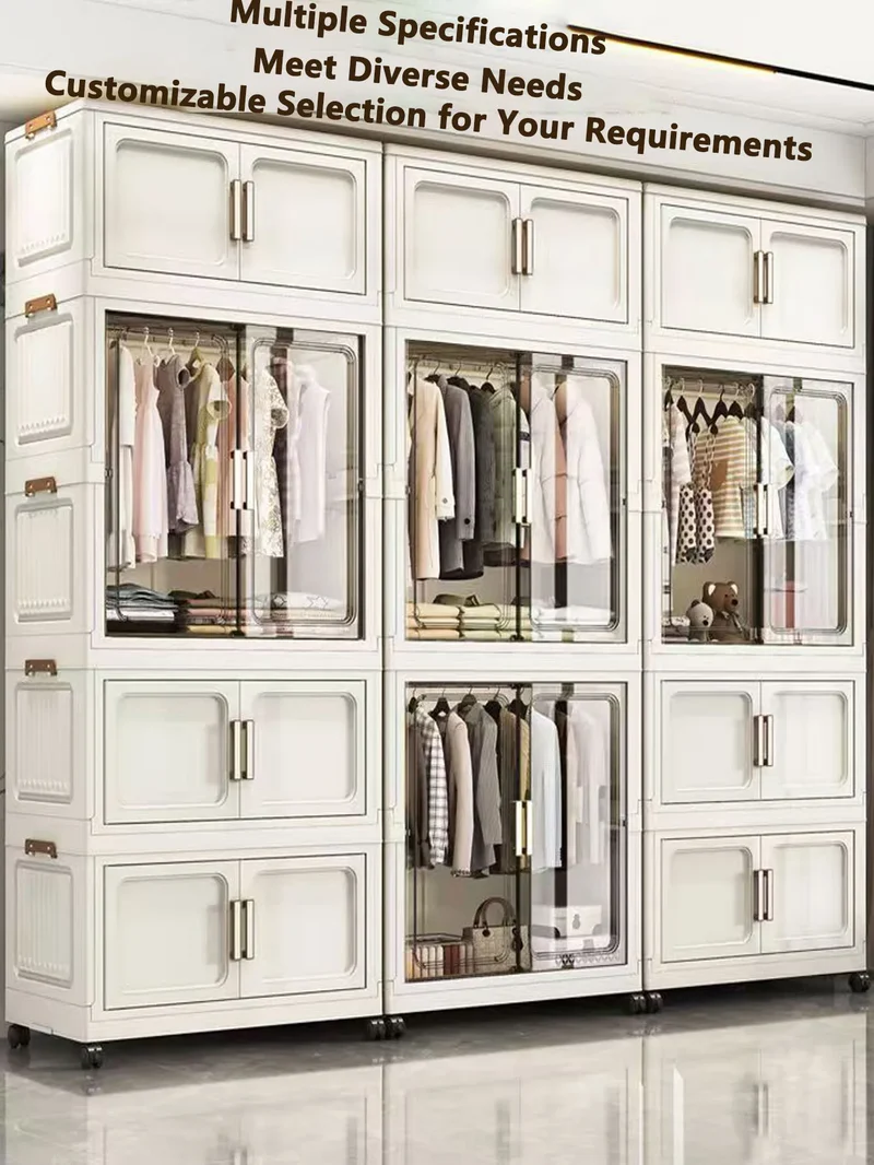 Multi-Functional Folding Storage Cabinet for Home Office Kitchen Bathroom Organizer with Doors White Black Gray