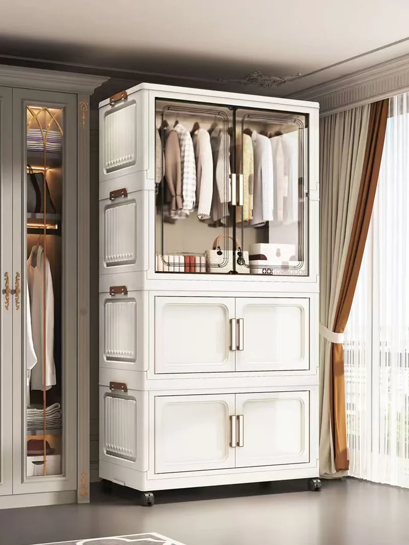 Multi-Functional Folding Storage Cabinet for Home Office Kitchen Bathroom Organizer with Doors White Black Gray