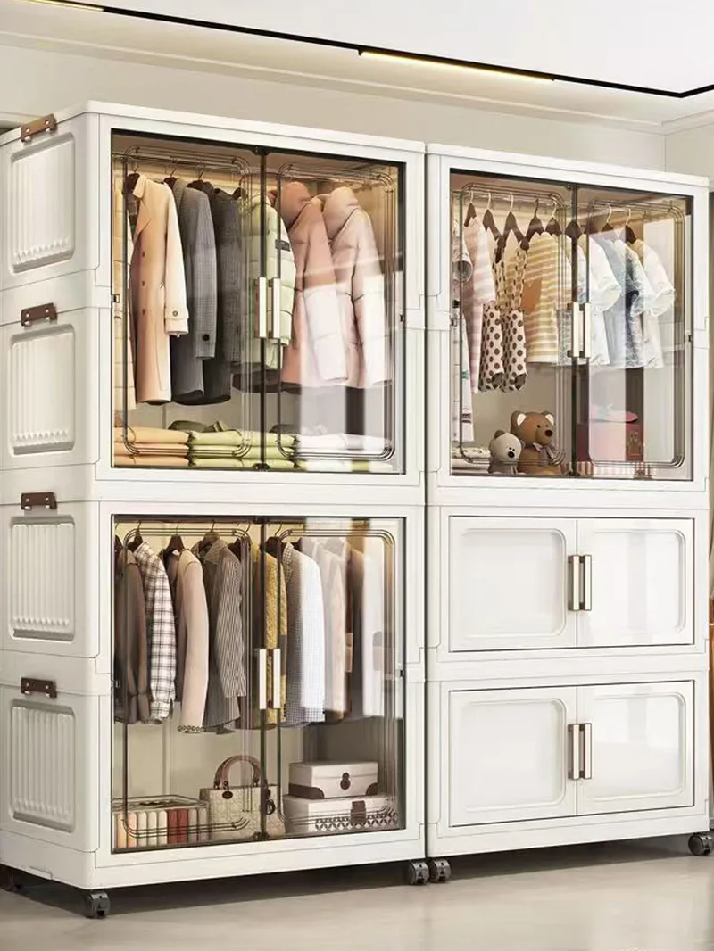 Multi-Functional Folding Storage Cabinet for Home Office Kitchen Bathroom Organizer with Doors White Black Gray