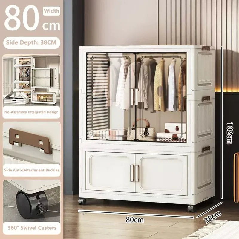 Multi-Functional Folding Storage Cabinet for Home Office Kitchen Bathroom Organizer with Doors White Black Gray