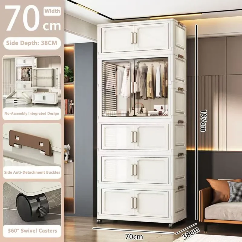 Multi-Functional Folding Storage Cabinet for Home Office Kitchen Bathroom Organizer with Doors White Black Gray