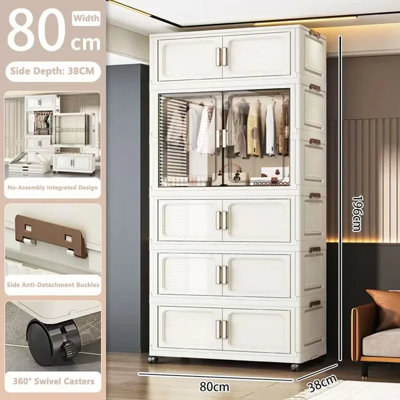 Multi-Functional Folding Storage Cabinet for Home Office Kitchen Bathroom Organizer with Doors White Black Gray
