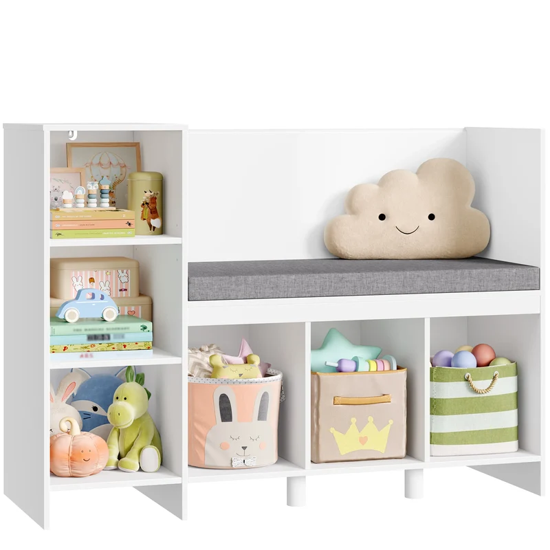 Child Rack 110 cm toys Shelf CHILDREN'S room with Pillow and 6 Shelves Child Seat Bench toys storage for Kids