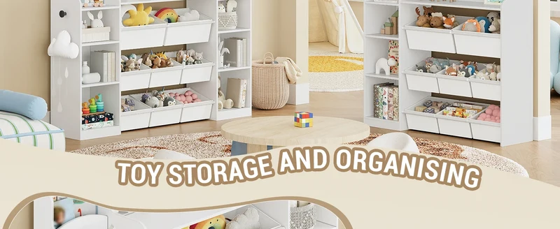 Children's Bookcase, Wooden Bookcase, Toy Shelf with 8 Fabric Drawers for Children's Room, Living Room, Study