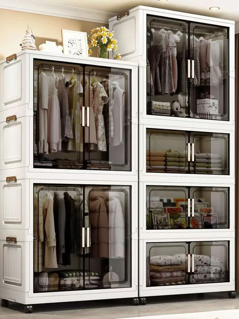Multi-Functional Folding Storage Cabinet with Doors for Home Office Kitchen Bathroom Organizer White Black Gray