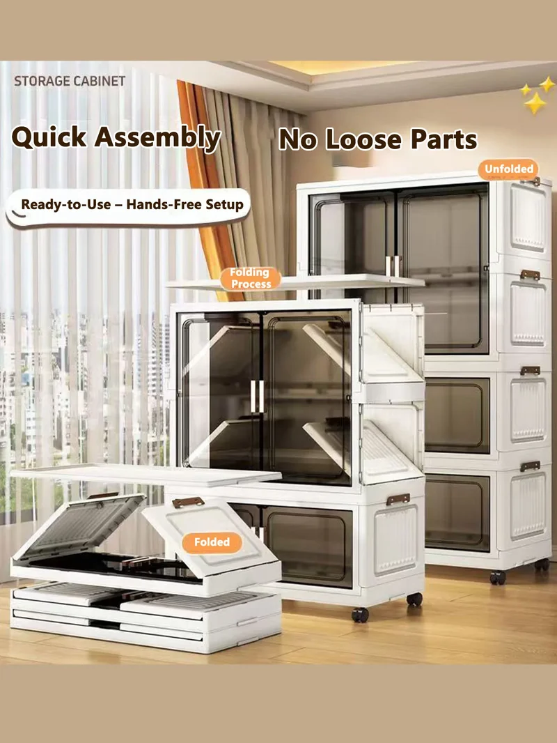 Multi-Functional Folding Storage Cabinet with Doors for Home Office Kitchen Bathroom Organizer White Black Gray