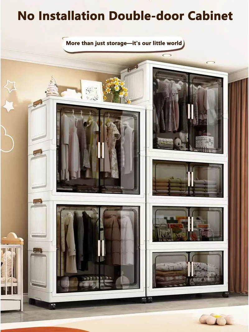 Multi-Functional Folding Storage Cabinet with Doors for Home Office Kitchen Bathroom Organizer White Black Gray