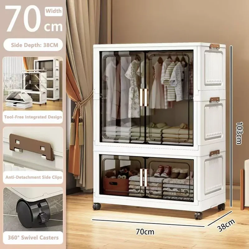 Multi-Functional Folding Storage Cabinet with Doors for Home Office Kitchen Bathroom Organizer White Black Gray