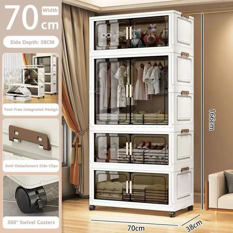 Multi-Functional Folding Storage Cabinet with Doors for Home Office Kitchen Bathroom Organizer White Black Gray