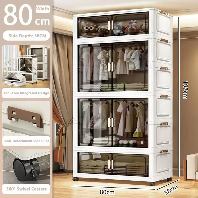 Multi-Functional Folding Storage Cabinet with Doors for Home Office Kitchen Bathroom Organizer White Black Gray