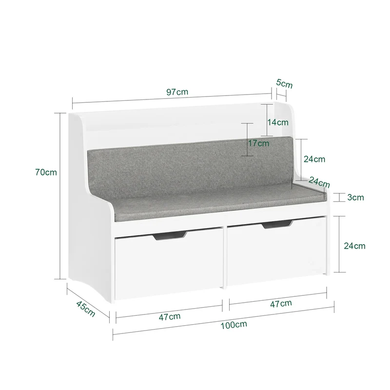 SoBuy KMB66-W kids bench with bookshelf toys chest storage box with roller shoe bench with seat cushion