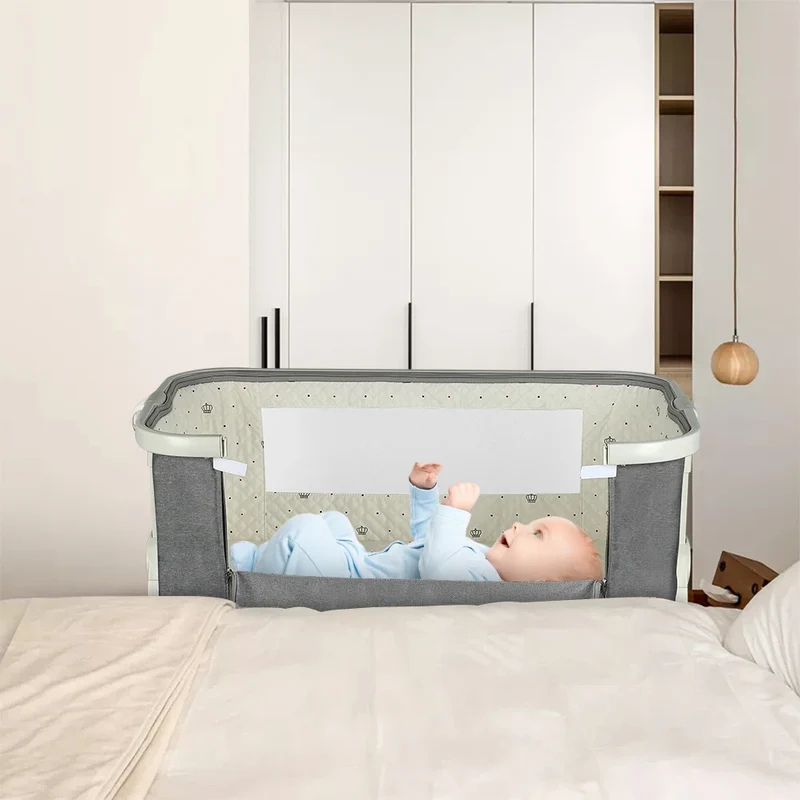 4-in-1 Baby Co-Sleeping Crib, Adjustable to 6 Positions, with Mattress, 15° Incline, Wheels with Brakes, Baby Crib 0-24 Months