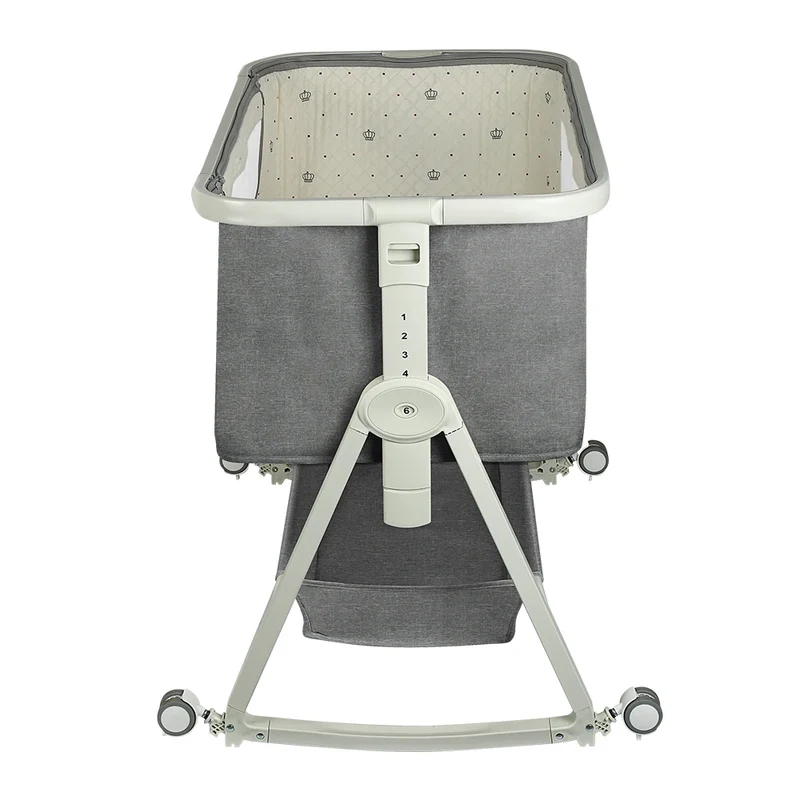 4-in-1 Baby Co-Sleeping Crib, Adjustable to 6 Positions, with Mattress, 15° Incline, Wheels with Brakes, Baby Crib 0-24 Months