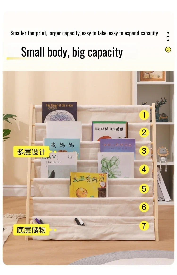 Home Multitier Solid Wood Reading Bookshelf Removable Floor Storage Bookshelf Children's Picture Book Organizer Storage Bookcase