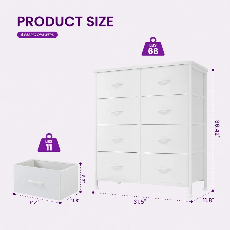 JHK Dresser Children's Wardrobe For Bedroom With 8 Fabric Drawers Storage Cabinet Steel Frame Assembly Closet For Home Furniture