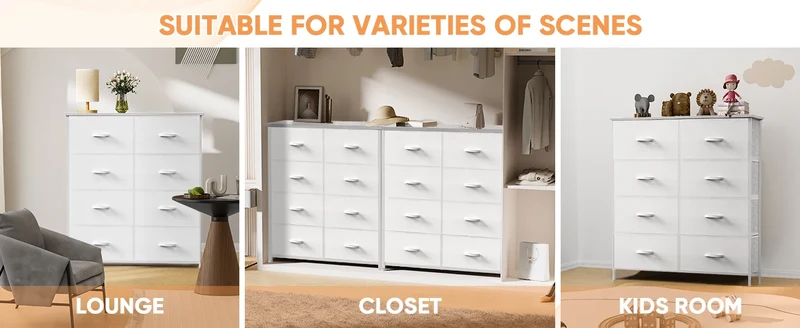 JHK Dresser Children's Wardrobe For Bedroom With 8 Fabric Drawers Storage Cabinet Steel Frame Assembly Closet For Home Furniture