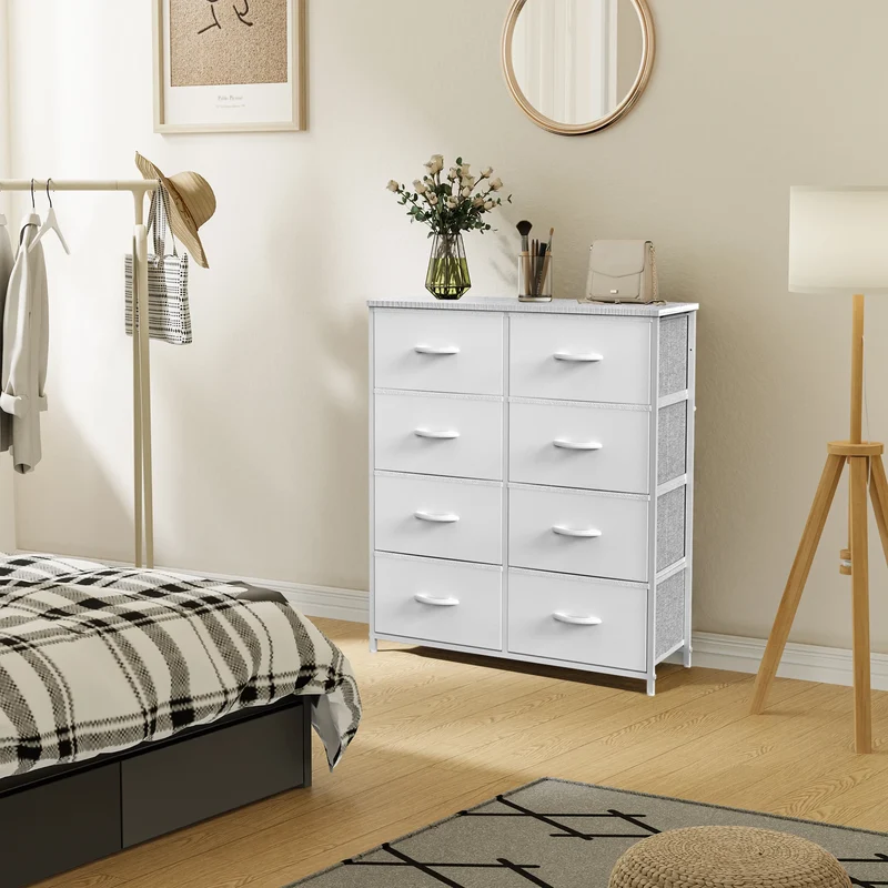 JHK Dresser Children's Wardrobe For Bedroom With 8 Fabric Drawers Storage Cabinet Steel Frame Assembly Closet For Home Furniture