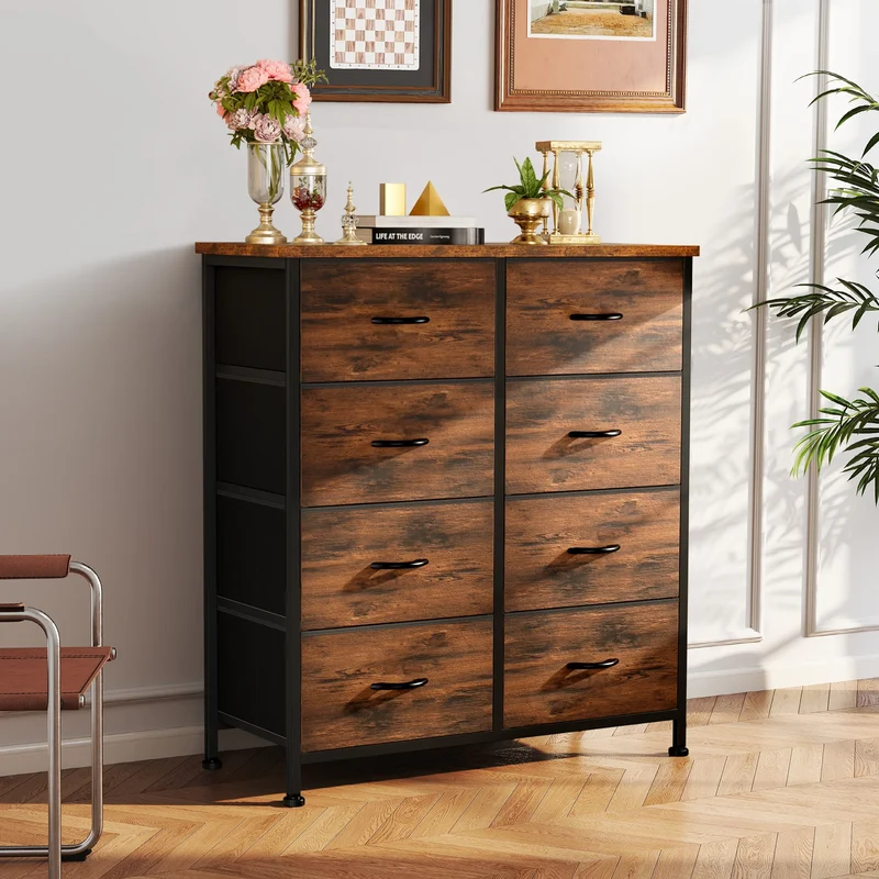 JHK Dresser Children's Wardrobe For Bedroom With 8 Fabric Drawers Storage Cabinet Steel Frame Assembly Closet For Home Furniture