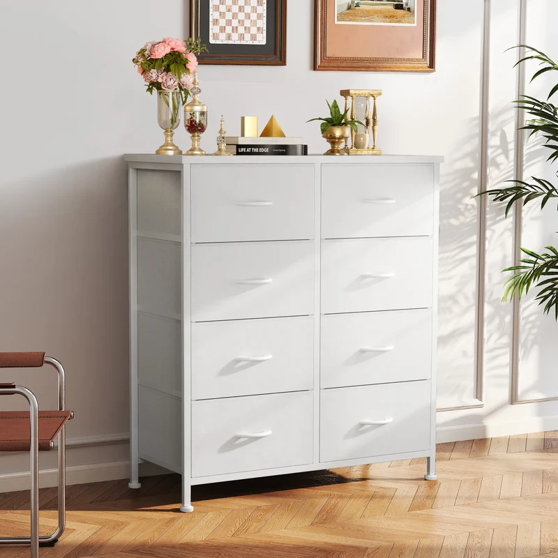 JHK Dresser Children's Wardrobe For Bedroom With 8 Fabric Drawers Storage Cabinet Steel Frame Assembly Closet For Home Furniture