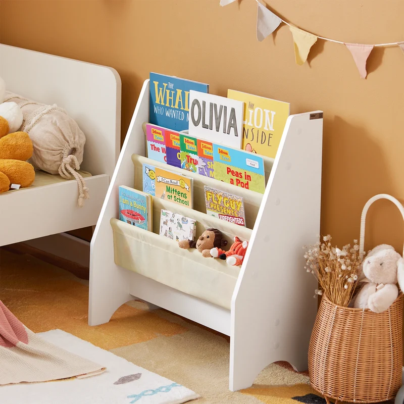 SoBuy FRG225-W Children's Bookshelf Hanging hand fan Shelf Newspaper stand with 4 Shelves Book Rack BHT approx: 62x71x29cm