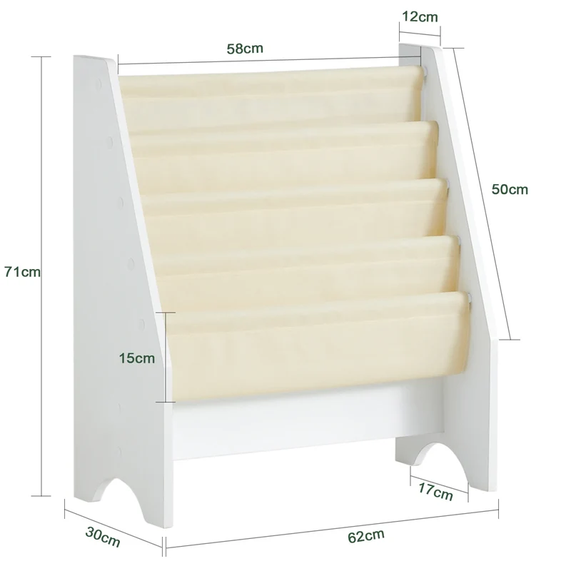SoBuy FRG225-W Children's Bookshelf Hanging hand fan Shelf Newspaper stand with 4 Shelves Book Rack BHT approx: 62x71x29cm