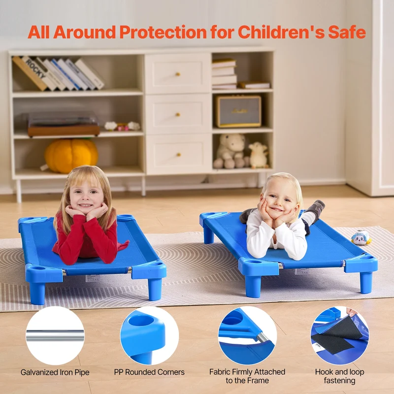 VEVOR Stackable Kiddie Cot Pack of 4/6 Portable Toddler Nap Cots for Kids Preschool Classroom Daycare Beds for Sleeping Resting