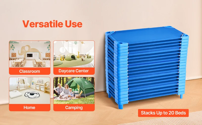 VEVOR Stackable Kiddie Cot Pack of 4/6 Portable Toddler Nap Cots for Kids Preschool Classroom Daycare Beds for Sleeping Resting