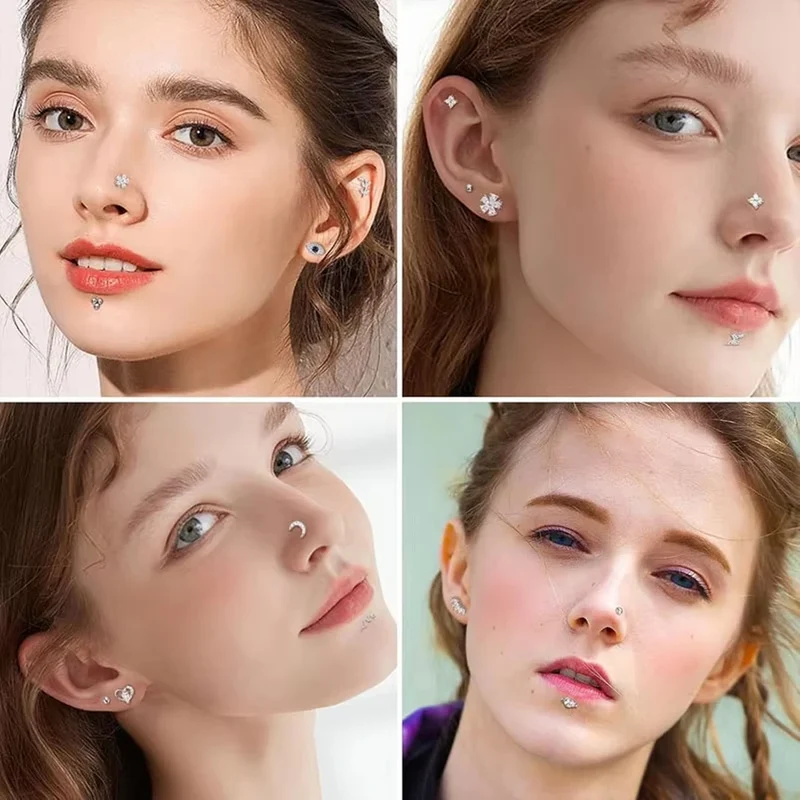 10PCS G23 ASTM F36 Titanium Labret 16G 18G Internal Thread Plug Septum Ear Lips Nose Piercing Tragus Body Jewelry Accessories
