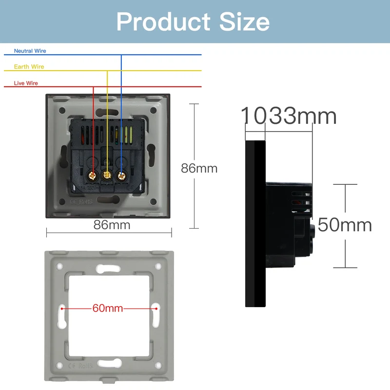 BSEED EU Standard Wall Electrical Sockets Type-C Outlets Wall Power Socket USB Charge Port Glass Panel Kids Protection 16A