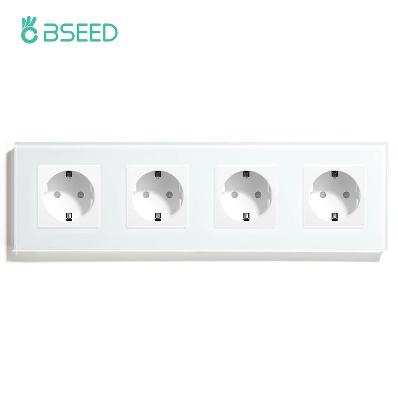 BSEED EU Standard Wall Electrical Sockets Type-C Outlets Wall Power Socket USB Charge Port Glass Panel Kids Protection 16A