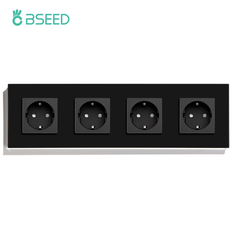 BSEED EU Standard Wall Electrical Sockets Type-C Outlets Wall Power Socket USB Charge Port Glass Panel Kids Protection 16A