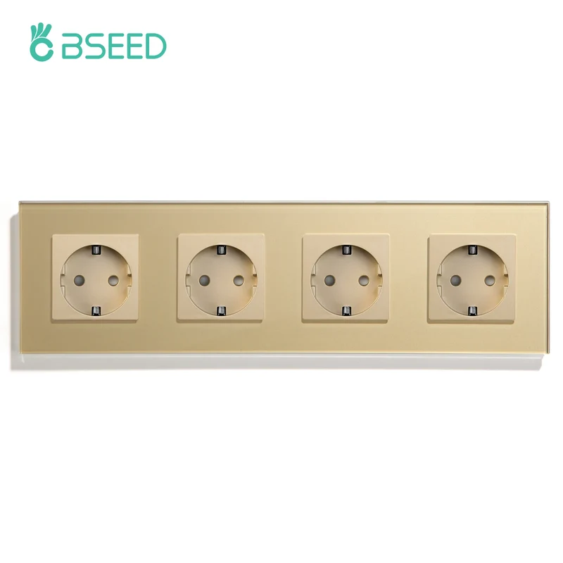 BSEED EU Standard Wall Electrical Sockets Type-C Outlets Wall Power Socket USB Charge Port Glass Panel Kids Protection 16A