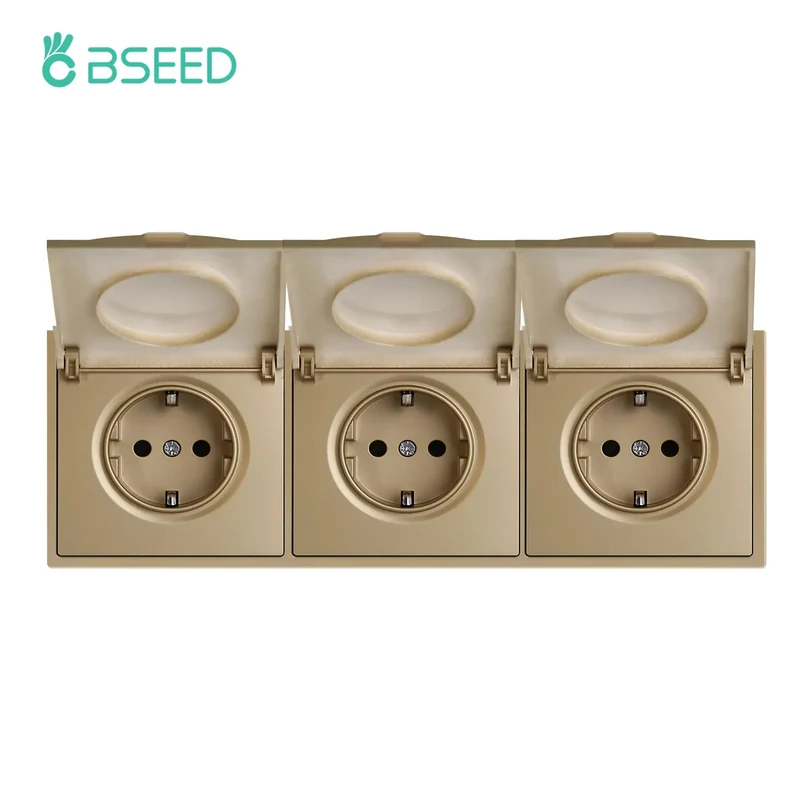 BSEED EU Standard Wall Power Socket With Cover Electrical Outlets Waterproof Wall Plug White Black Plastic Frame 16A